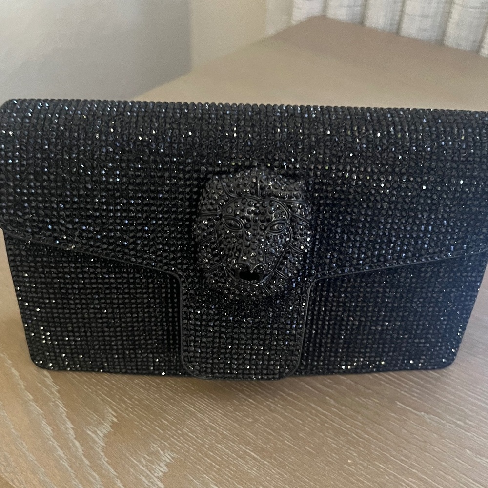 Womens Black Beaded Clutch